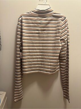 FP Movement by Free People Beige, Black & White Striped Long-Sleeve Top